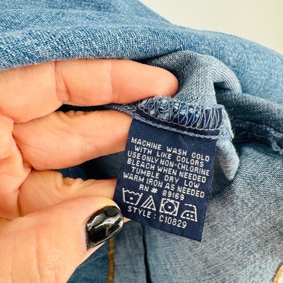 French Kuff Vintage Denim Lace-Up Peasant Top Long Sleeve Boho Size Large - Picture 5 of 7